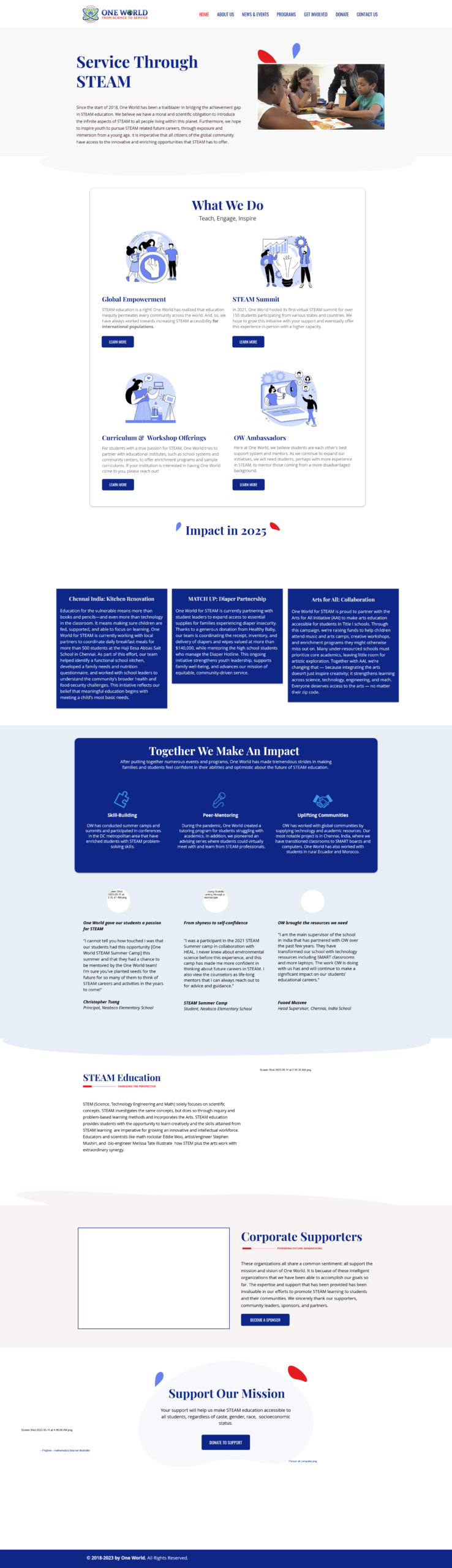 One World for STEAM website designed by Virexa Group