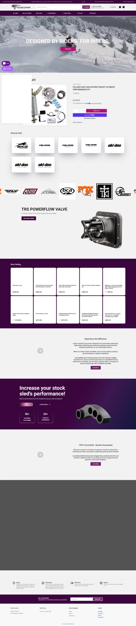 Cycles and Sleds e-commerce website designed by Virexa Group