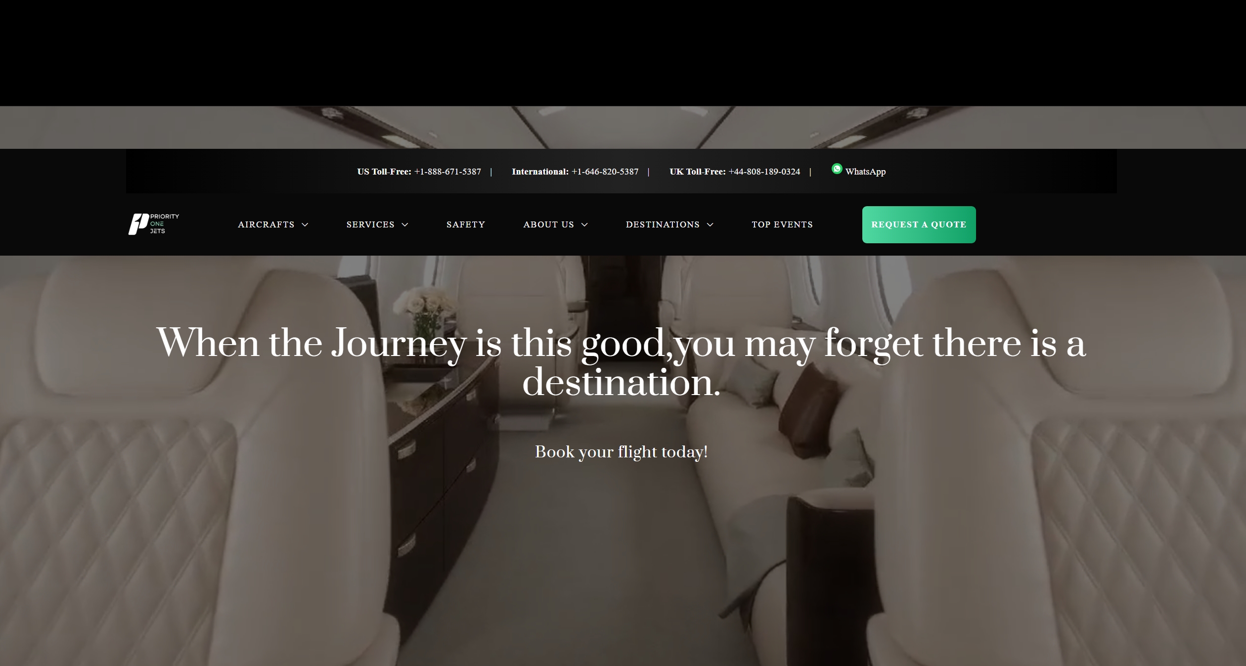 Priority One Jets website designed by Virexa Group